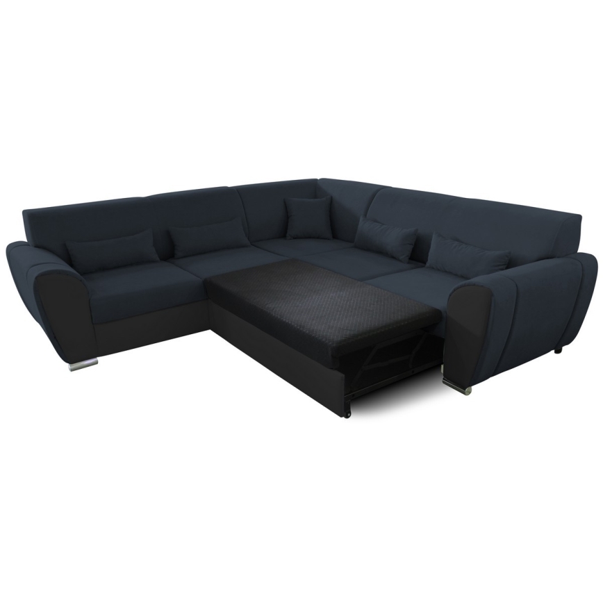 VISEU Ecksofa, links, mit Schlaffunktion und Stauraum, L‑Form, anthrazit/schwarz