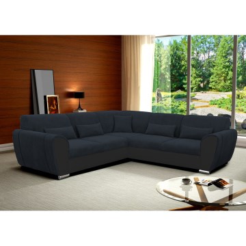 Ausziehbares Ecksofa VISEU in L‑Form mit Stauraum, rechts, Anthrazit/Schwarz