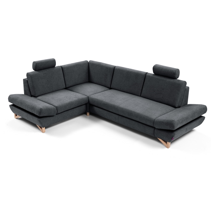 Ecksofa AVESTA, L-Form links – ausziehbar mit Schlaffunktion und integriertem Stauraum, gepolstert, Anthrazit
