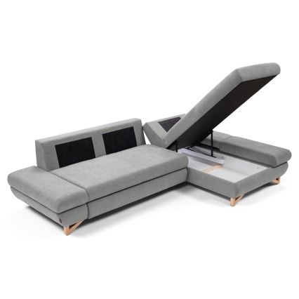 AVESTA L-Ecksofa mit Schlaffunktion und Stauraum, gepolstert, rechts, grau