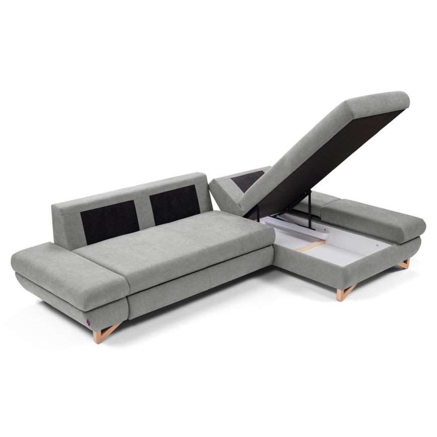 AVESTA L-Ecksofa mit Schlaffunktion und Stauraum, gepolstert, rechts, grau