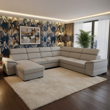 Ausziehbares U-Ecksofa mit universellem Eckteil und Stauraum GRANADA, hellgrau