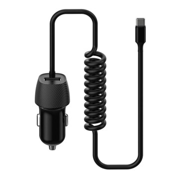 Autoladegerät 1xUSB 5V/1A + USB-C Anschluss 150 cm schwarz