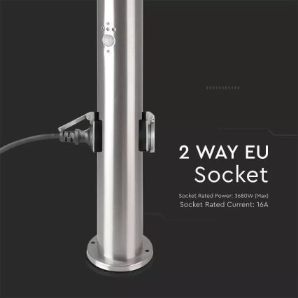 Auβenleuchte mit Sensor + 2 Steckdosen SCHUKO 1xE27/60W/230V IP44 60cm matt Chrom