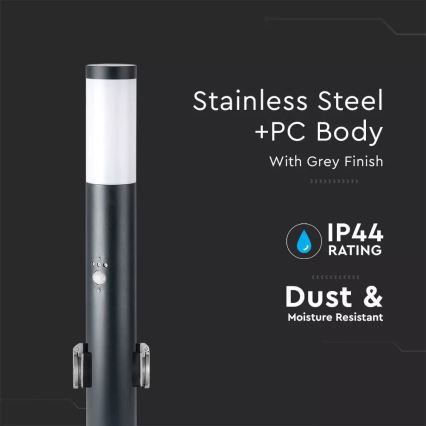 Auβenleuchte mit Sensor und 2 Steckdosen SCHUKO 1xE27/60W/230V IP44 60cm anthrazit