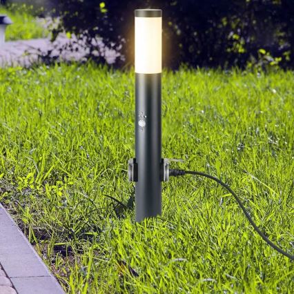 Auβenleuchte mit Sensor und 2 Steckdosen SCHUKO 1xE27/60W/230V IP44 60cm anthrazit
