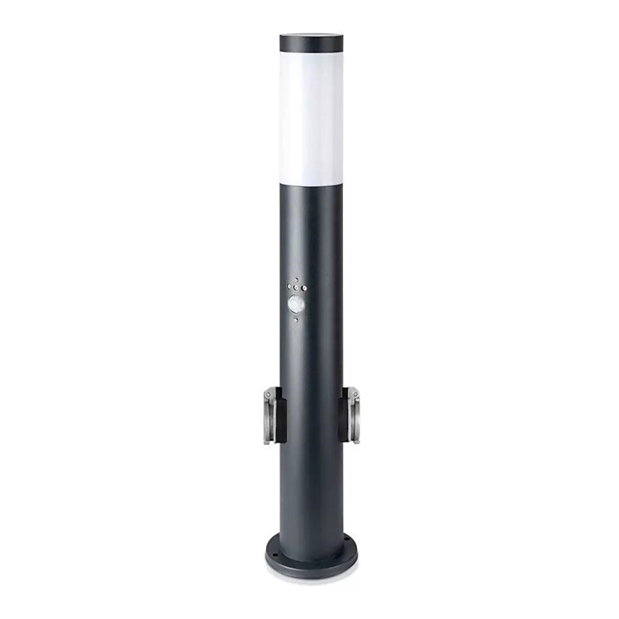 Auβenleuchte mit Sensor und 2 Steckdosen SCHUKO 1xE27/60W/230V IP44 60cm anthrazit