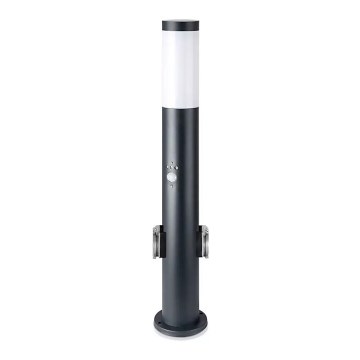 Auβenleuchte mit Sensor und 2 Steckdosen SCHUKO 1xE27/60W/230V IP44 60cm schwarz