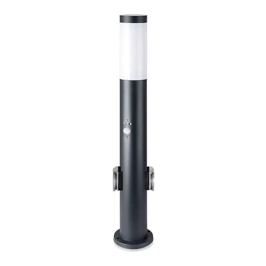 Auβenleuchte mit Sensor und 2 Steckdosen SCHUKO 1xE27/60W/230V IP44 60cm schwarz