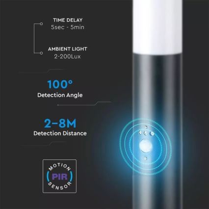 Auβenleuchte mit Sensor und 2 Steckdosen SCHUKO 1xE27/60W/230V IP44 60cm schwarz