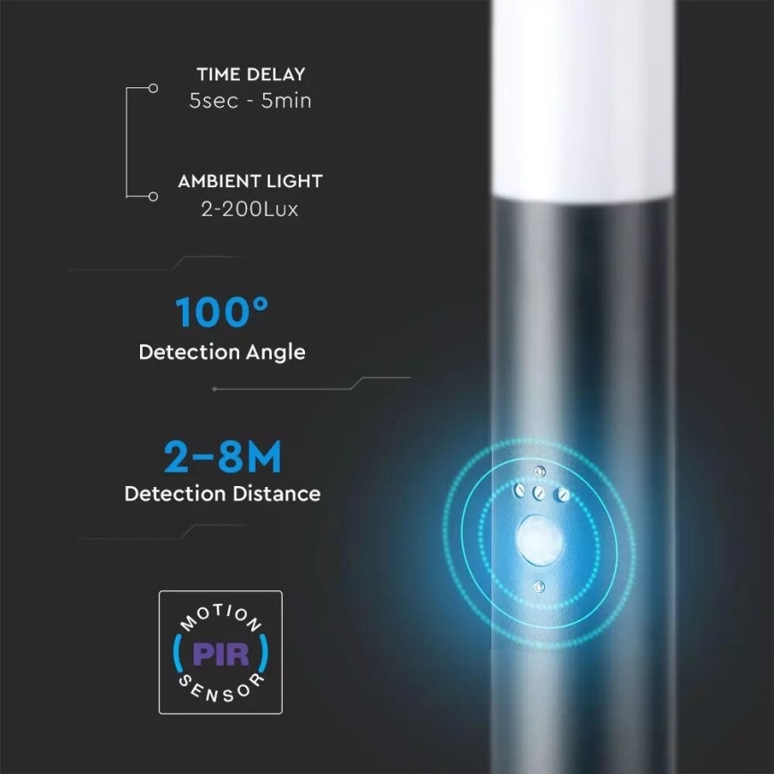 Auβenleuchte mit Sensor und 2 Steckdosen SCHUKO 1xE27/60W/230V IP44 60cm schwarz