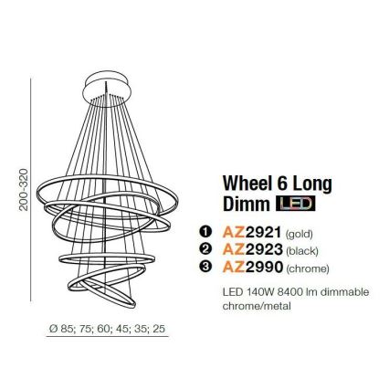 Azzardo AZ2923 - LED Dimmbare Hängeleuchte WHEEL 6xLED/140W/230V