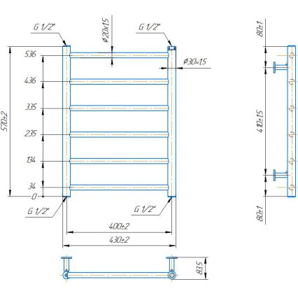 Bad-Handtuchheizkörper INOX FLAT 122W/230V 57x43 cm Edelstahl/Anthrazit