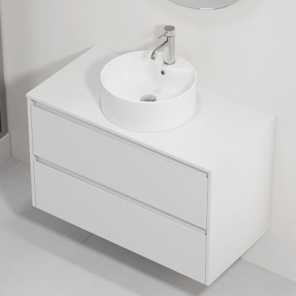 Badeunterschrank mit Waschbecken TRONDHEIM/VIKEDAL 90x57x46 cm weiß