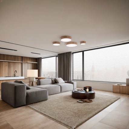 Badezimmer-Deckenleuchte mit Sensor CLEO 2xE27/24W/230V Ø 27,5 cm IP54 Eiche