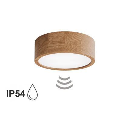 Badezimmer-Deckenleuchte mit Sensor CLEO 2xE27/24W/230V Ø 27,5 cm IP54 Eiche