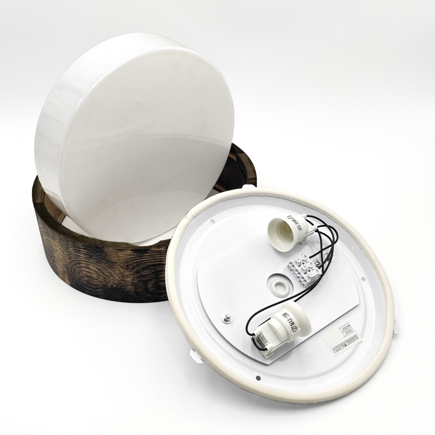 Deckenleuchte für Badezimmer OAK SMOKY 2xE27/15W/230V IP54 Ø 27,5 cm Eiche/Braun