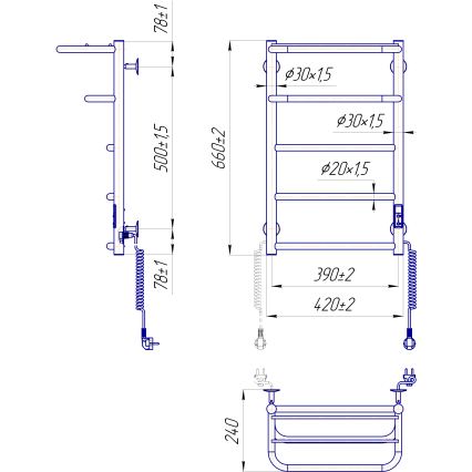Badezimmer-Handtuchheizkörper HOTEL 75W/230V 65x43 cm Edelstahl/Weiß, rechts
