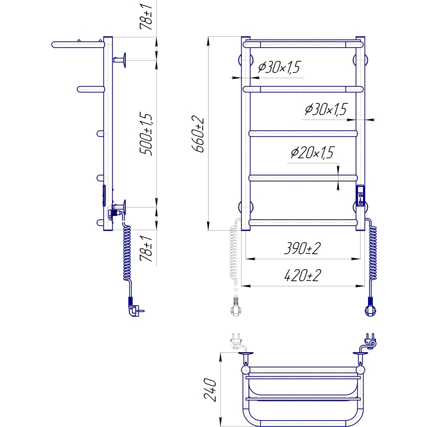 Badezimmer-Handtuchheizkörper HOTEL 75W/230V 65x43 cm Edelstahl/Weiß, rechts