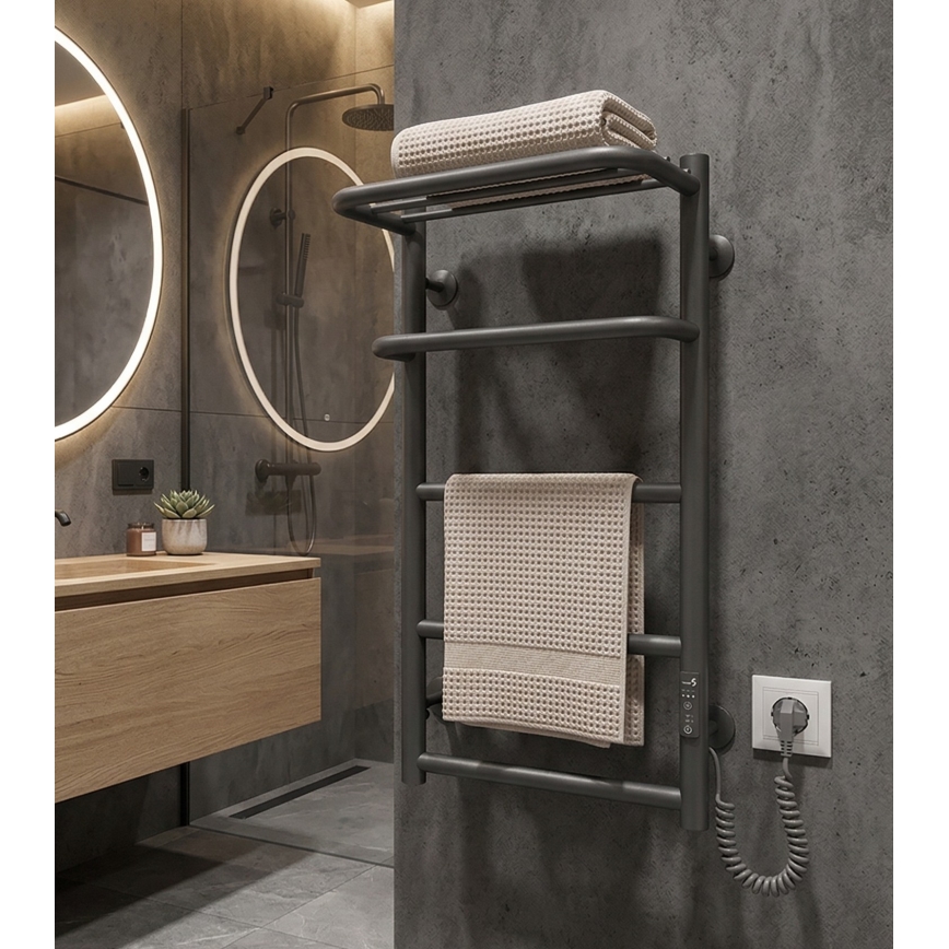 Badezimmer-Handtuchheizkörper HOTEL 75W/230V 66x42 cm Edelstahl/Anthrazit rechts