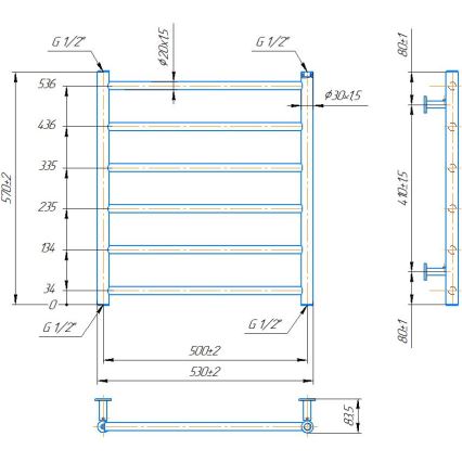 Badezimmer-Handtuchheizkörper INOX FLAT, 122 W / 230 V, 57 x 53 cm, Edelstahl / glänzend verchromt