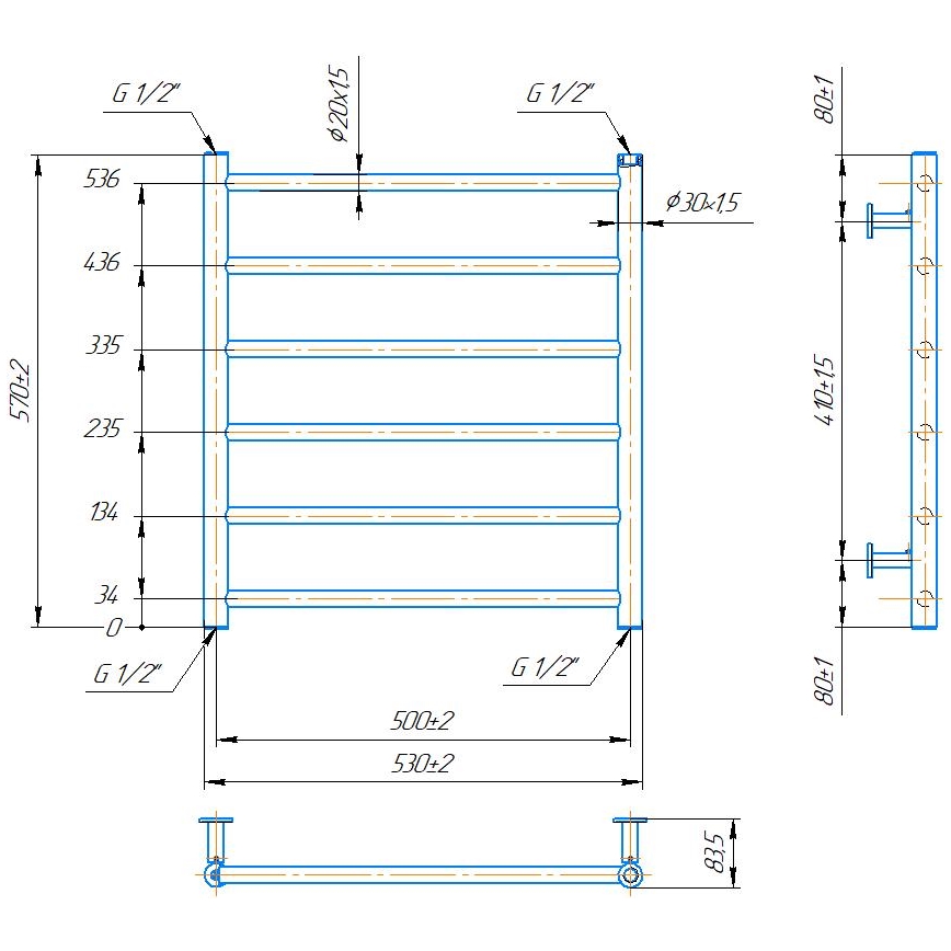 Badezimmer-Handtuchheizkörper INOX FLAT, 122 W / 230 V, 57 x 53 cm, Edelstahl / glänzend verchromt