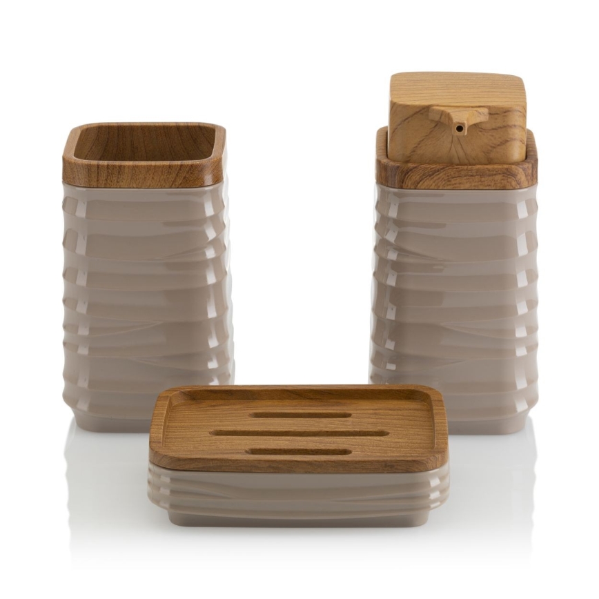 Badezimmer-Set WAVE 5 Stk. beige/braun