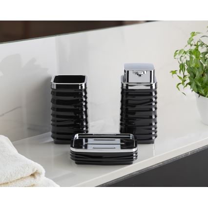 Badezimmer-Set WAVE 5 Stk. schwarz/glänzendes Chrom