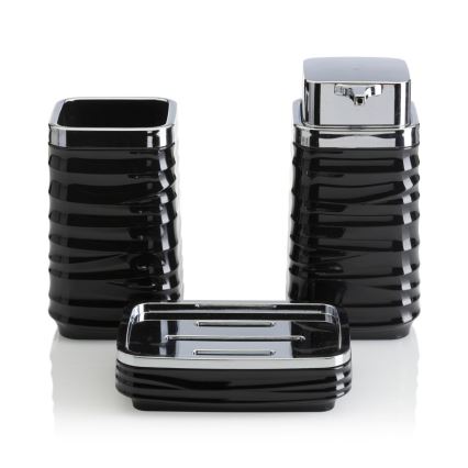 Badezimmer-Set WAVE 5 Stk. schwarz/glänzendes Chrom