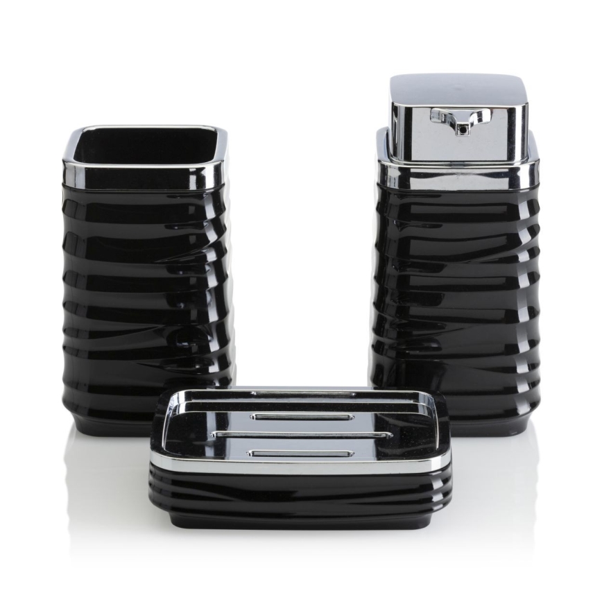 Badezimmer-Set WAVE 5 Stk. schwarz/glänzendes Chrom