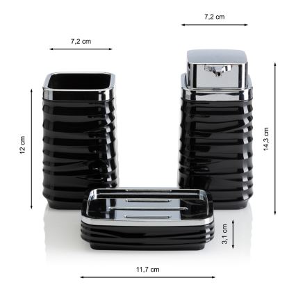 Badezimmer-Set WAVE 5 Stk. schwarz/glänzendes Chrom