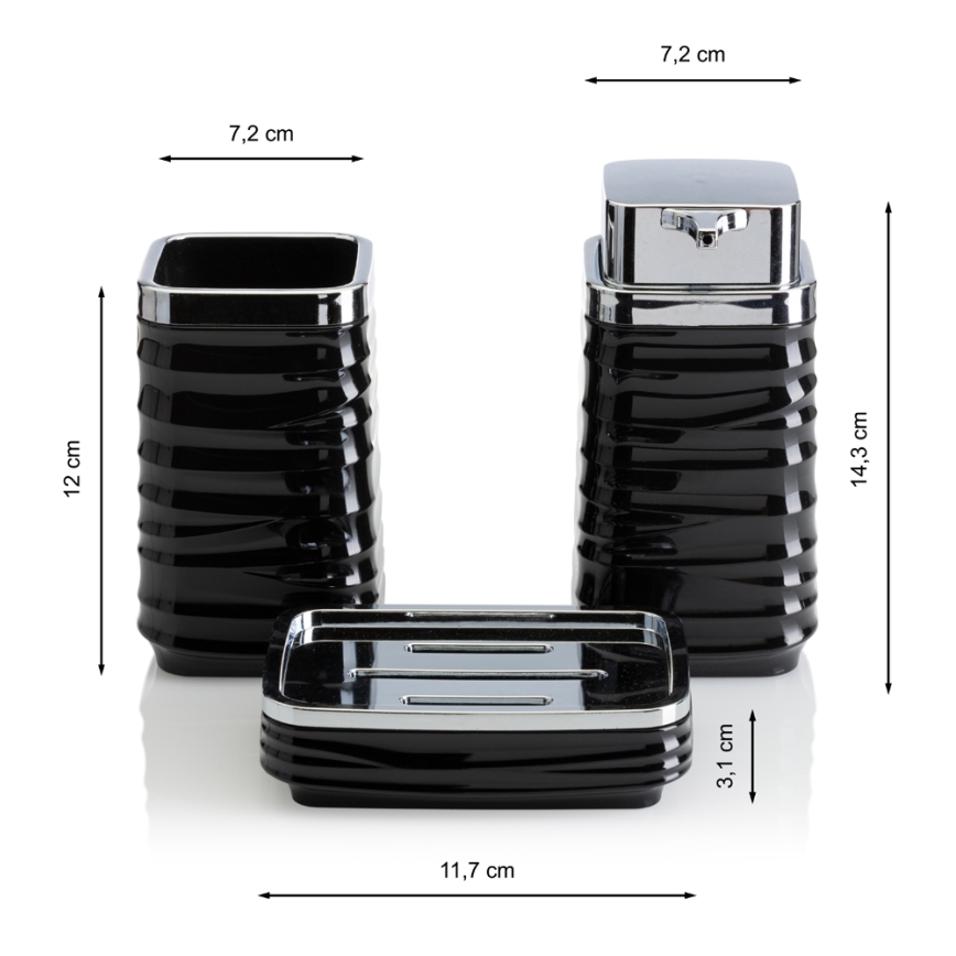 Badezimmer-Set WAVE 5 Stk. schwarz/glänzendes Chrom