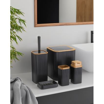 Badezimmer-Set ZOYA 5 Stk. schwarz/braun