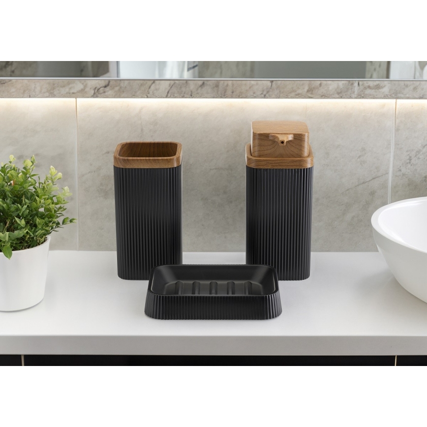 Badezimmer-Set ZOYA 5 Stk. schwarz/braun
