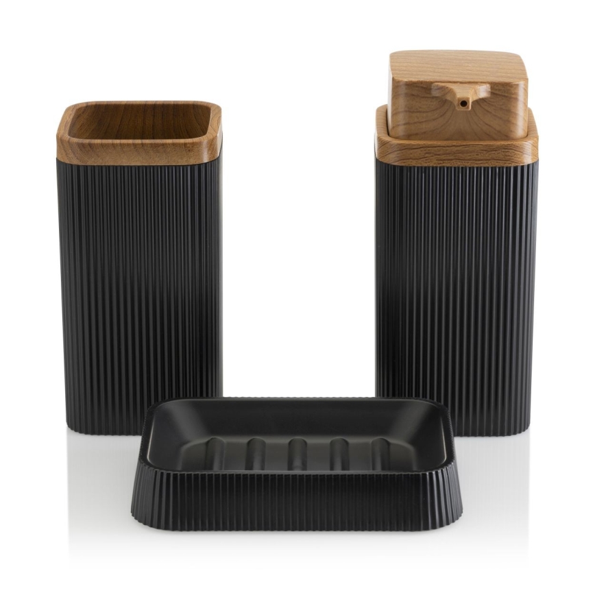 Badezimmer-Set ZOYA 5 Stk. schwarz/braun