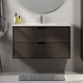 Badezimmer-Unterschrank mit Waschbecken GRIBSKOV 100 cm, Braun/Eiche/Weiß