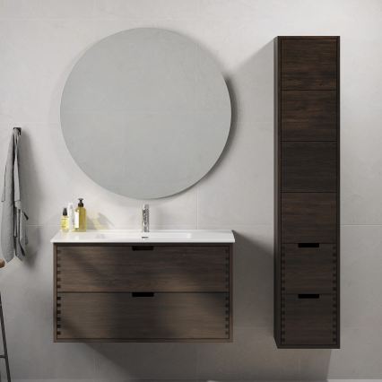 Badezimmer-Unterschrank mit Waschbecken GRIBSKOV 100 cm, Braun/Eiche/Weiß