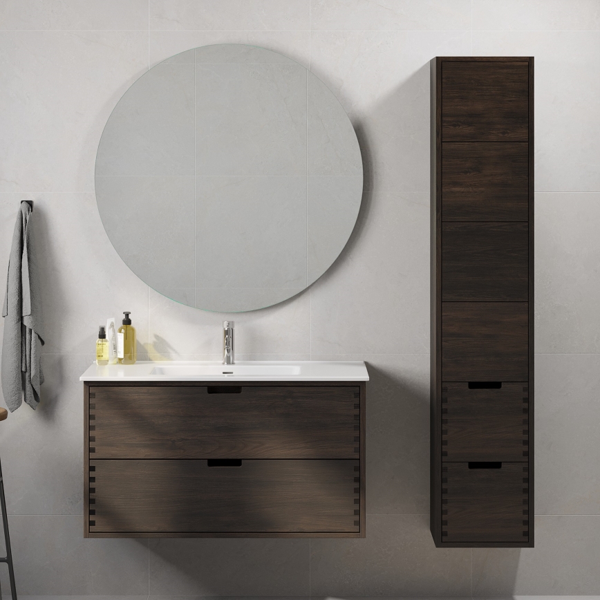 Badezimmer-Unterschrank mit Waschbecken GRIBSKOV 100 cm, Braun/Eiche/Weiß