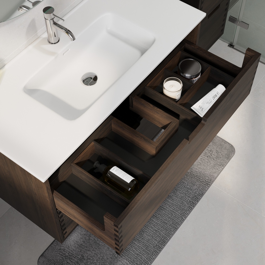 Badezimmer-Unterschrank mit Waschbecken GRIBSKOV 100 cm, Braun/Eiche/Weiß