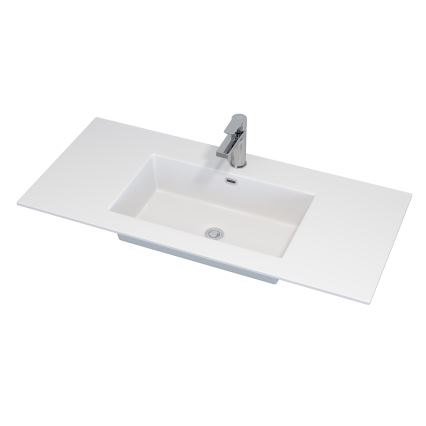 Badezimmer-Unterschrank mit Waschbecken GRIBSKOV 100 cm, Braun/Eiche/Weiß