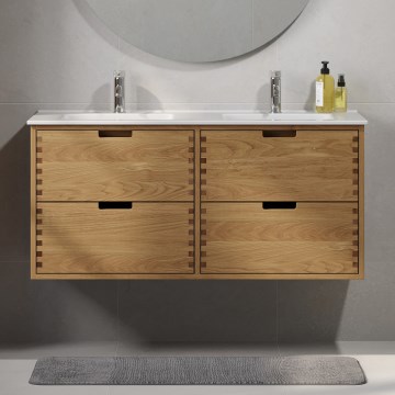 Badezimmerschrank mit Waschbecken GRIBSKOV 120 cm, Beige/Eiche/Weiß