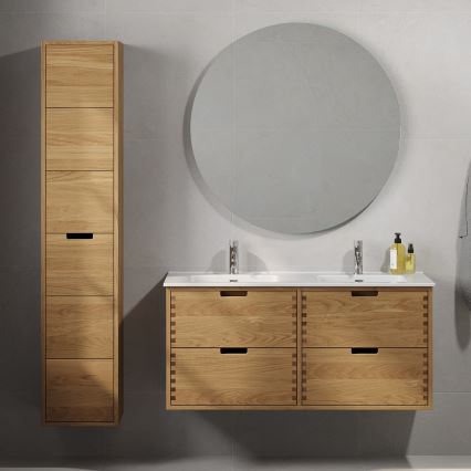 Badezimmerschrank mit Waschbecken GRIBSKOV 120 cm, Beige/Eiche/Weiß