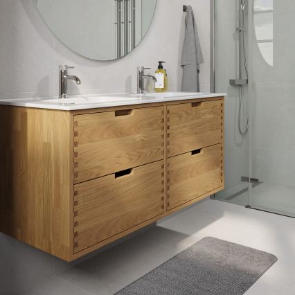 Badezimmerschrank mit Waschbecken GRIBSKOV 120 cm, Beige/Eiche/Weiß
