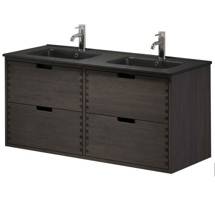 Badezimmerschrank mit Waschbecken GRIBSKOV 120 cm braun/Eiche/schwarz