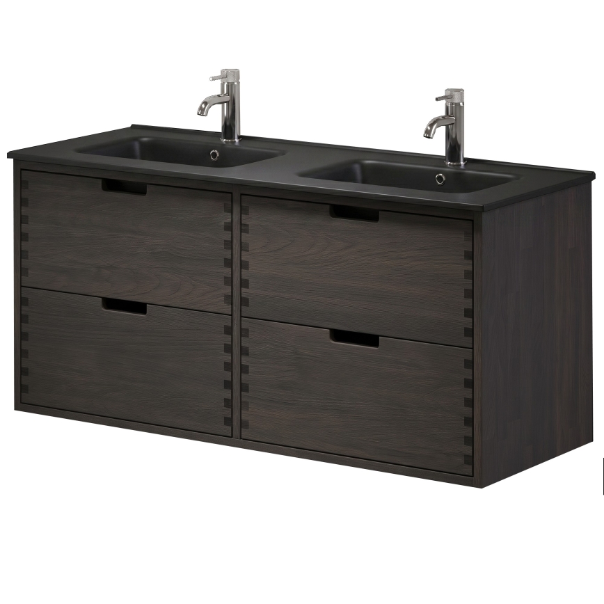 Badezimmerschrank mit Waschbecken GRIBSKOV 120 cm braun/Eiche/schwarz