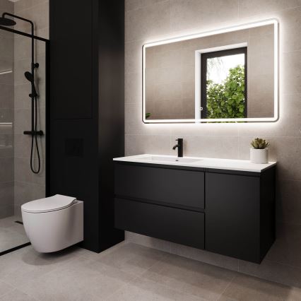Badezimmerschrank mit Waschbecken HELSINKI 115 cm links/schwarz