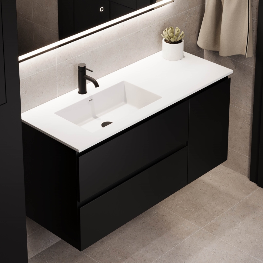 Badezimmerschrank mit Waschbecken HELSINKI 115 cm links/schwarz