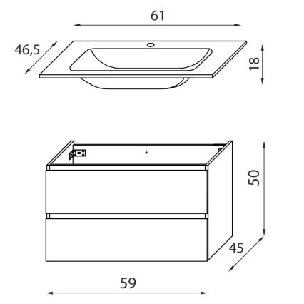 Badezimmerschrank mit Waschbecken KENWOOD 61 cm Eiche/Schwarz