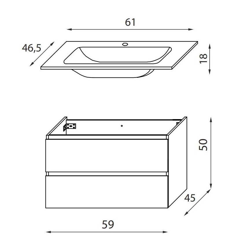 Badezimmerschrank mit Waschbecken KENWOOD 61 cm Walnuss/weiß