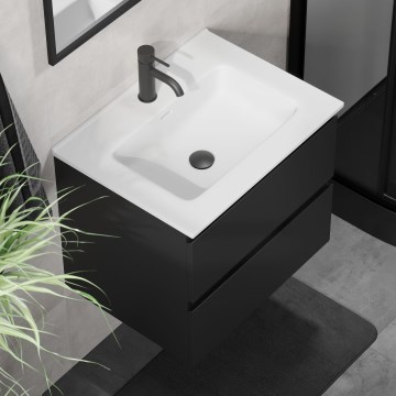 Badezimmerschrank mit Waschbecken KENWOOD, 61 x 52 x 47 cm, schwarz/weiß